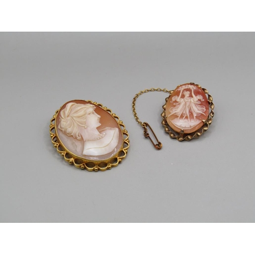 1631 - TWO GOLD MOUNTED CAMEO BROOCHES