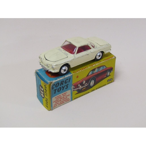 1695 - CORGI TOYS FOUR BOXED VEHICLES - 239 VOLKSWAGON KARMANN GEAR, 437 SUPERIOR AMBULANCE ON CADILLAC CHA... 