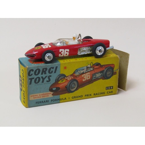 1697 - FOUR BOXED CORGI TOYS VEHICLES - NO.320 FORD MUSTANG FASTBACK 2X2, 218 ASTON MARTIN DB4, 154 FERRARI... 