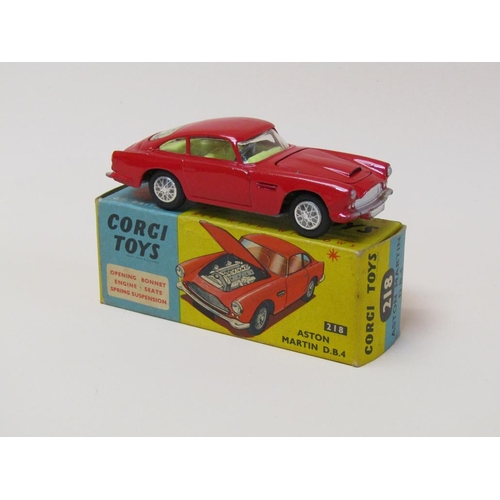 1697 - FOUR BOXED CORGI TOYS VEHICLES - NO.320 FORD MUSTANG FASTBACK 2X2, 218 ASTON MARTIN DB4, 154 FERRARI... 