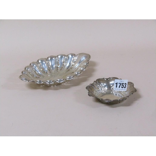 1753 - PIERCED SILVER BON BON DISH AND A SMALL CIRCULAR SILVER DISH 3.6ozt