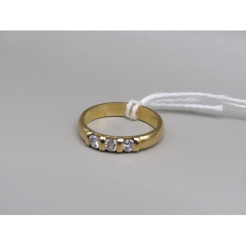 1583A - 18ct GOLD AND THREE STONE DIAMOND RING SIZE L 1/2