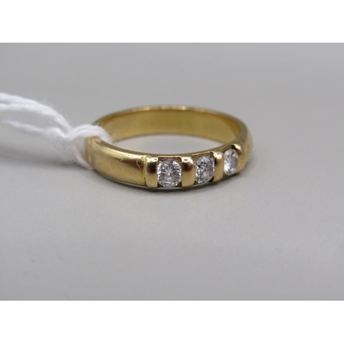 1583A - 18ct GOLD AND THREE STONE DIAMOND RING SIZE L 1/2