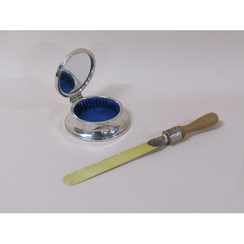 1759 - SILVER RING BOX AND A SILVER MOUNTED LETTER OPENER