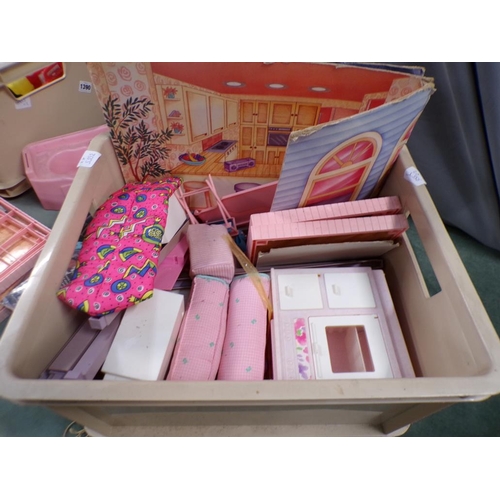 1390 - TWO BOXES OF SINDY, TOY BAG PIPES ETC