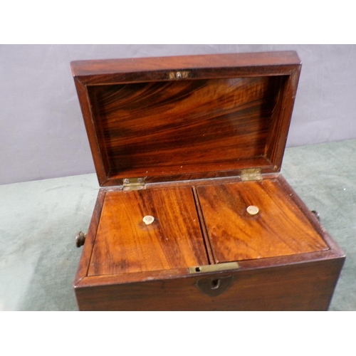 1413 - GEORGIAN MAHOGANY TWO COMPARTMENT TEA CADDY, 25CM W