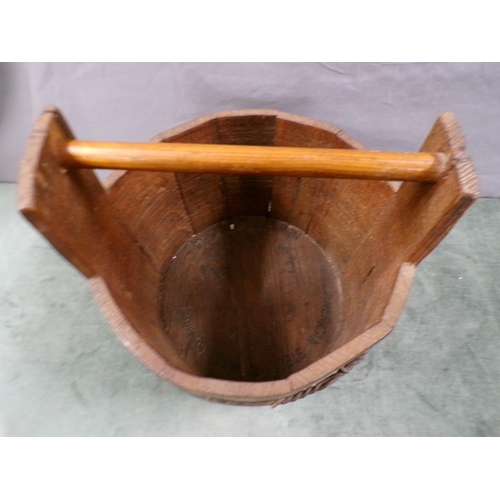 1420 - COOPERED HALF BARREL BUCKET, 33CM H