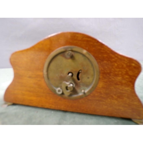 1423 - EDWARDIAN ART NOUVEAU INLAID MANTEL CLOCK, 11CM H