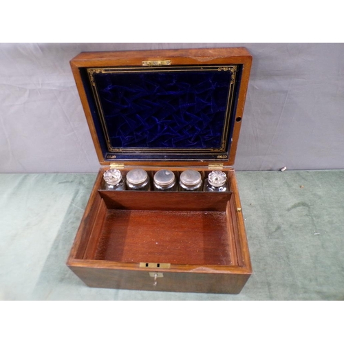 1443 - 19C TRAVELLING VANITY BOX AND CONTENTS, 31CM W