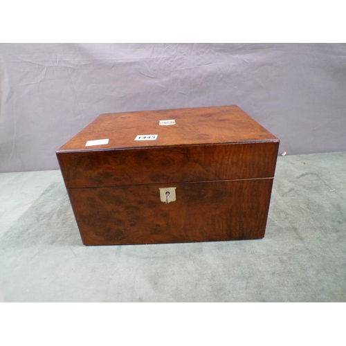 1443 - 19C TRAVELLING VANITY BOX AND CONTENTS, 31CM W