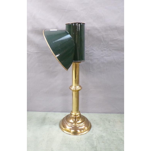 1447 - BRASS CANDLE LAMP WITH SHADE, 40CM H