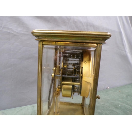 1448 - EARLY 20C BRASS CASED AND GLASS PANELLED MANTEL CLOCK, 25CM H