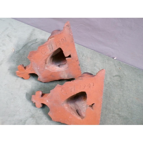 1452 - PAIR OF TERRACOTTA BRACKETS WITH MASKS, 19CM W