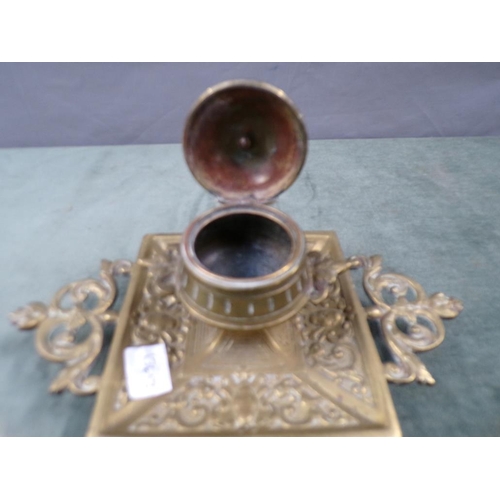 1462 - CAST BRASS INKSTAND, 19CM W