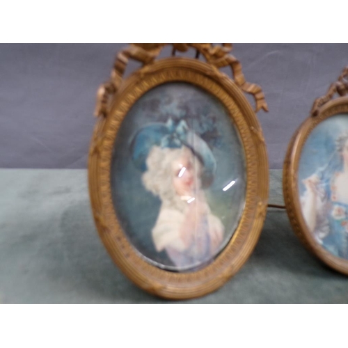 1473 - PAIR OF PORTRAIT PRINTS IN GILT METAL FRAMES WITH BOWS