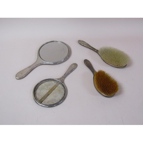 1787 - TWO SILVER BACKED BRUSHES, TWO SILVER BACKED MIRRORS