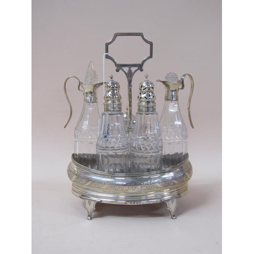 1805 - GEORGIAN FIVE BOTTLE CRUET SET AND STAND