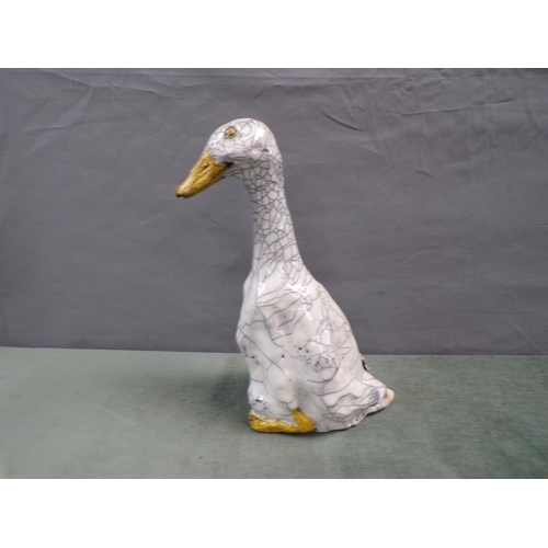 1900 - ART POTTERY CRACKLE GLAZED DUCK, 24CM H