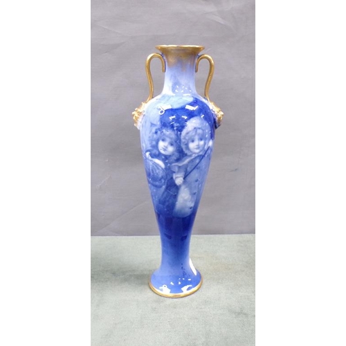 1912 - DOULTON B&W VASE DECORATED WITH CHILDREN, A/F TO RIM, 20CM H