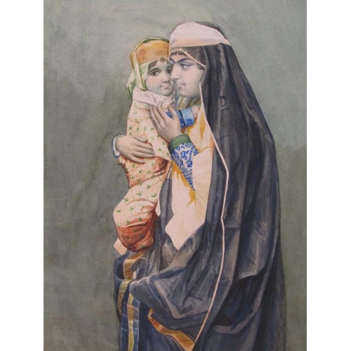 1204 - SIGNED INDISTINCTLY - SUBJECT AT PRAYER, UNFRAMED, 37CM X 24CM; PORTAIT OF A LADY WITH CHILD, 39CM X... 