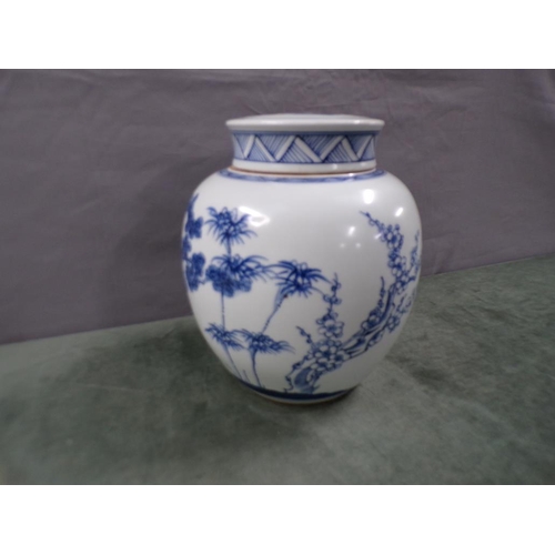 2017 - ORIENTAL B&W GINGER JAR AND COVER, 24CM H