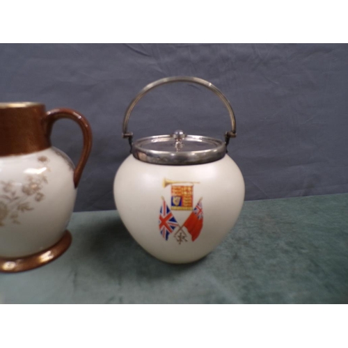 1942 - MACINTYRE BISCUIT BARREL; MACINTYRE GILT DECORATED JUG, 18.5CM H