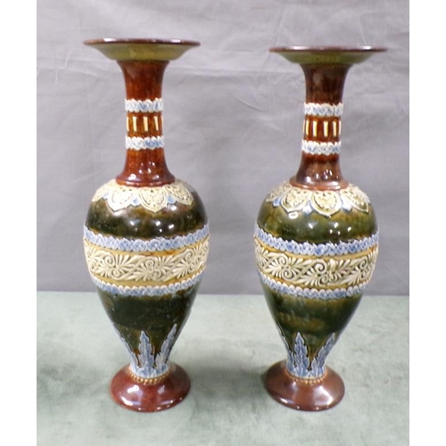 2000 - PAIR OF DOULTON LAMBETH BALUSTER VASES, 31CM H