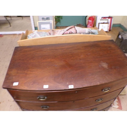 2089 - EARLY 19C MAHOGANY SMALL SLIGHT BOW FRONT CHEST OF THREE LONG DRAWERS, 108CM W, 84CMH