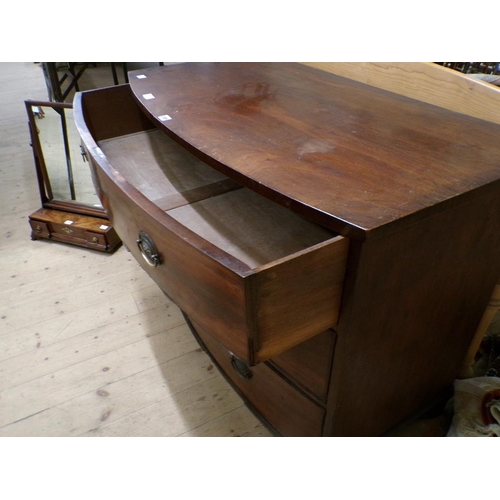 2089 - EARLY 19C MAHOGANY SMALL SLIGHT BOW FRONT CHEST OF THREE LONG DRAWERS, 108CM W, 84CMH