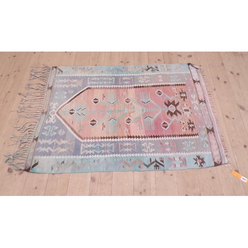 2092 - ORIENTAL GREEN GROUND AND PINK RUG 94CM X 154CM