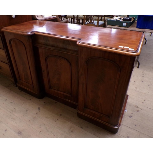 2094 - VICTORIAN MAHOGANY SIDEBOARD WITH CENTRAL DRAWER OVER CUPBOARD FLANKED BY TWO SIDE CUPBOARDS, 153CM ... 