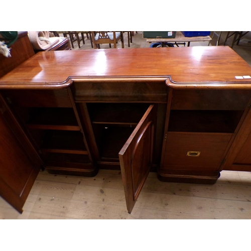 2094 - VICTORIAN MAHOGANY SIDEBOARD WITH CENTRAL DRAWER OVER CUPBOARD FLANKED BY TWO SIDE CUPBOARDS, 153CM ... 