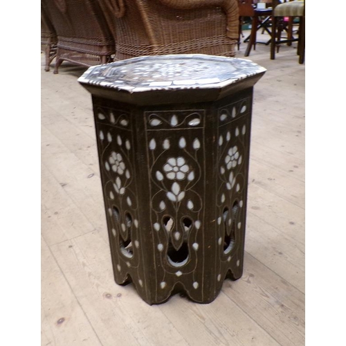 2095 - TURKAMAN BONE INLAID OCTAGONAL STOOL, 32CM W, 45CM H