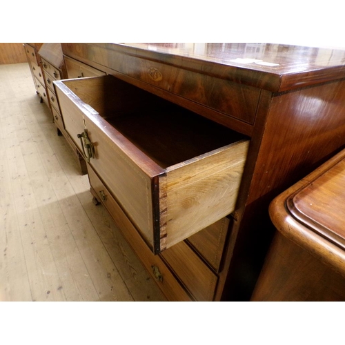 2097 - LATE 19C MAHOGANY INLAID CHEST OF TWO SHORT AND THREE LONG DRAWERS, 125CM W, 111CM H