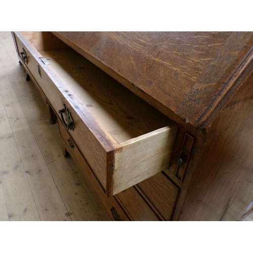 2099 - LATE GEORGIAN OAK BUREAU WITH FALL FRONT AND FITTED INTERIOR OVER FOUR LONG DRAWERS, 115CM H