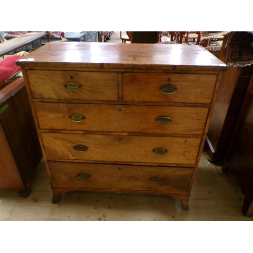 2100 - LATE GEORGIAN FIGURE MAHOGANY CHEST OF TWO SHORT AND THREE LONG DRAWERS, 105CM W, 110CM H