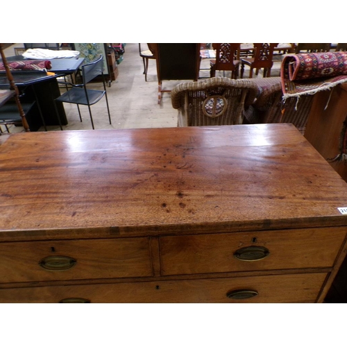 2100 - LATE GEORGIAN FIGURE MAHOGANY CHEST OF TWO SHORT AND THREE LONG DRAWERS, 105CM W, 110CM H