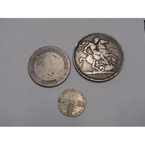 1536 - BOX OF MIXED COINS TO INC. 1679 CHARLES II CROWN, 1823 GEORGE IV HALF CROWN AND A 1757 GEORGE II SIL... 