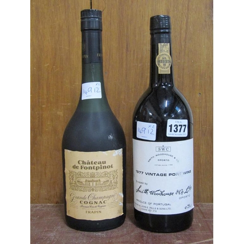 1377 - BOTTLE OF FRAPIN COGNAC; BOTTLE OF VINTAGE PORT