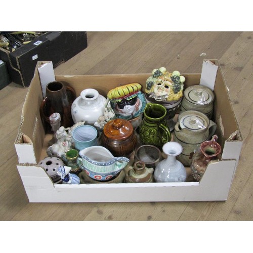 407 - THREE BOXES OF MIXED CERAMICS - ART POTTERY ETC