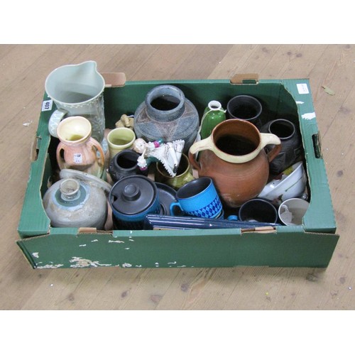 407 - THREE BOXES OF MIXED CERAMICS - ART POTTERY ETC