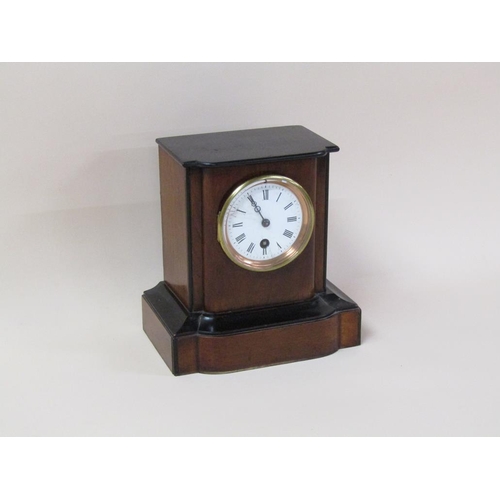 15 - A late 19c French mantel clock in walnut and ebonised case.  The single train eight day movement has... 