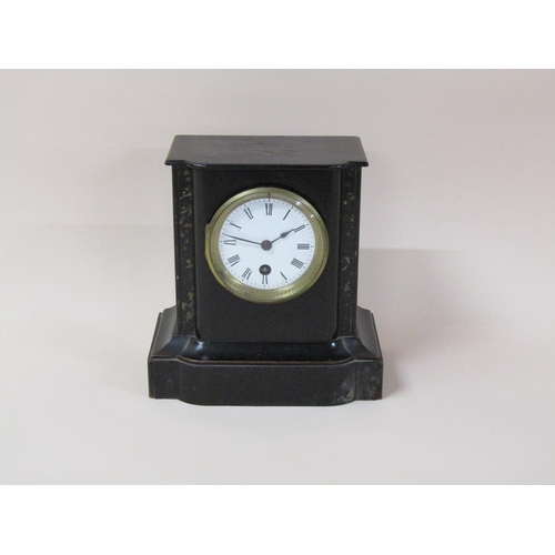 16 - A late 19c French mantel clock in wooden case ebonised to resemble marble, and with 'faux marble' pi... 