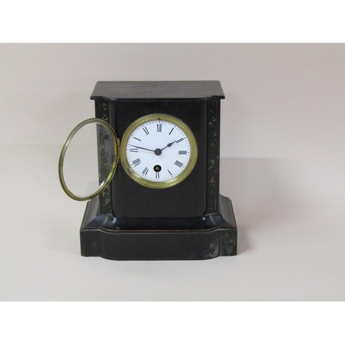 16 - A late 19c French mantel clock in wooden case ebonised to resemble marble, and with 'faux marble' pi... 