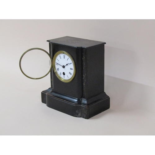 16 - A late 19c French mantel clock in wooden case ebonised to resemble marble, and with 'faux marble' pi... 