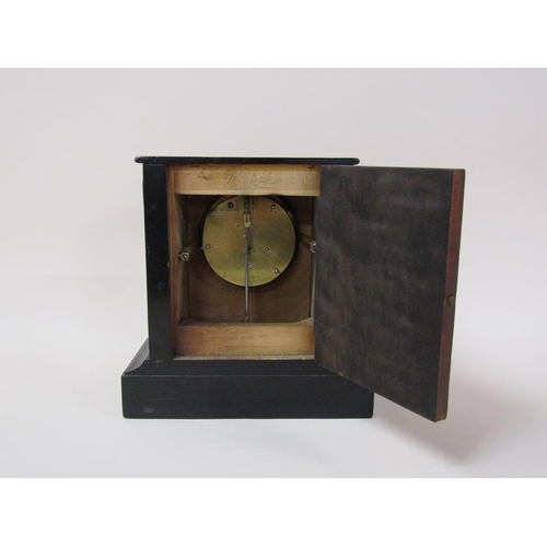 16 - A late 19c French mantel clock in wooden case ebonised to resemble marble, and with 'faux marble' pi... 