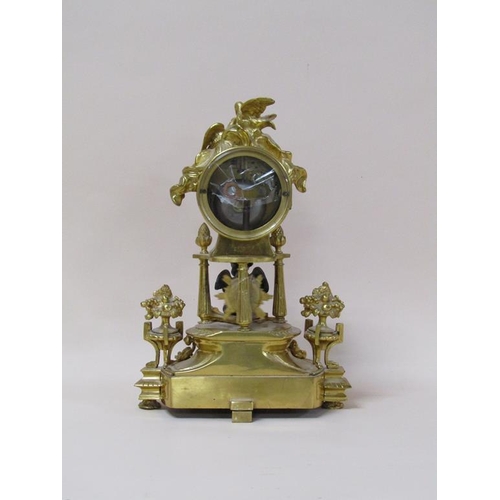 30 - A late 19c French mantel clock in ormolu case, the clock drum supported by three columns on a decora... 