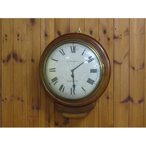 35 - A mid 19c English fusee drop dial wall clock, the 31cm white convex dial signed Jelmwarner, Evesham ... 