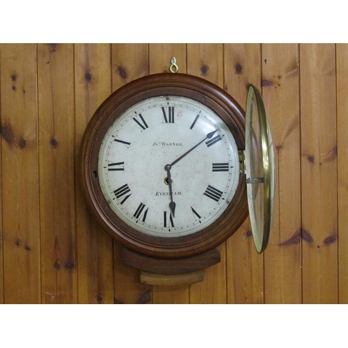 35 - A mid 19c English fusee drop dial wall clock, the 31cm white convex dial signed Jelmwarner, Evesham ... 