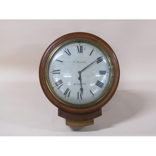 35 - A mid 19c English fusee drop dial wall clock, the 31cm white convex dial signed Jelmwarner, Evesham ... 